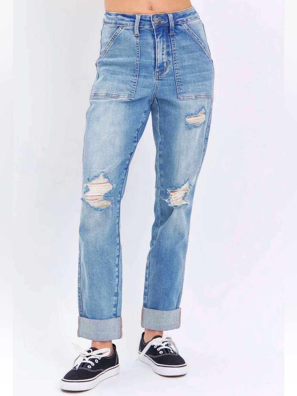 Judy Blue High Waist Patch Pocket & Destroy Boyfriend Jeans size 15/32